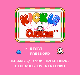 Kickle Cubicle title screen for NES
